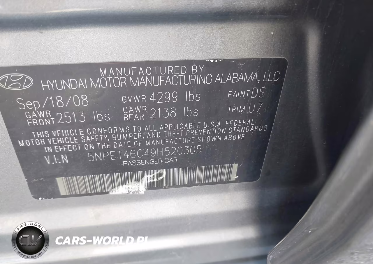 2009 Hyundai Sonata Gls VIN:5NPET46C49H520305 - 9