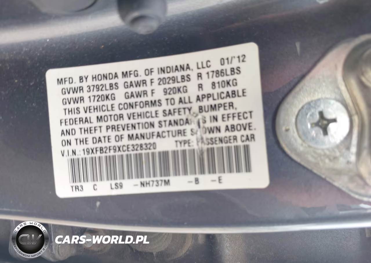 2012 Honda Civic Ex-L VIN:19XFB2F9XCE328320 - 9