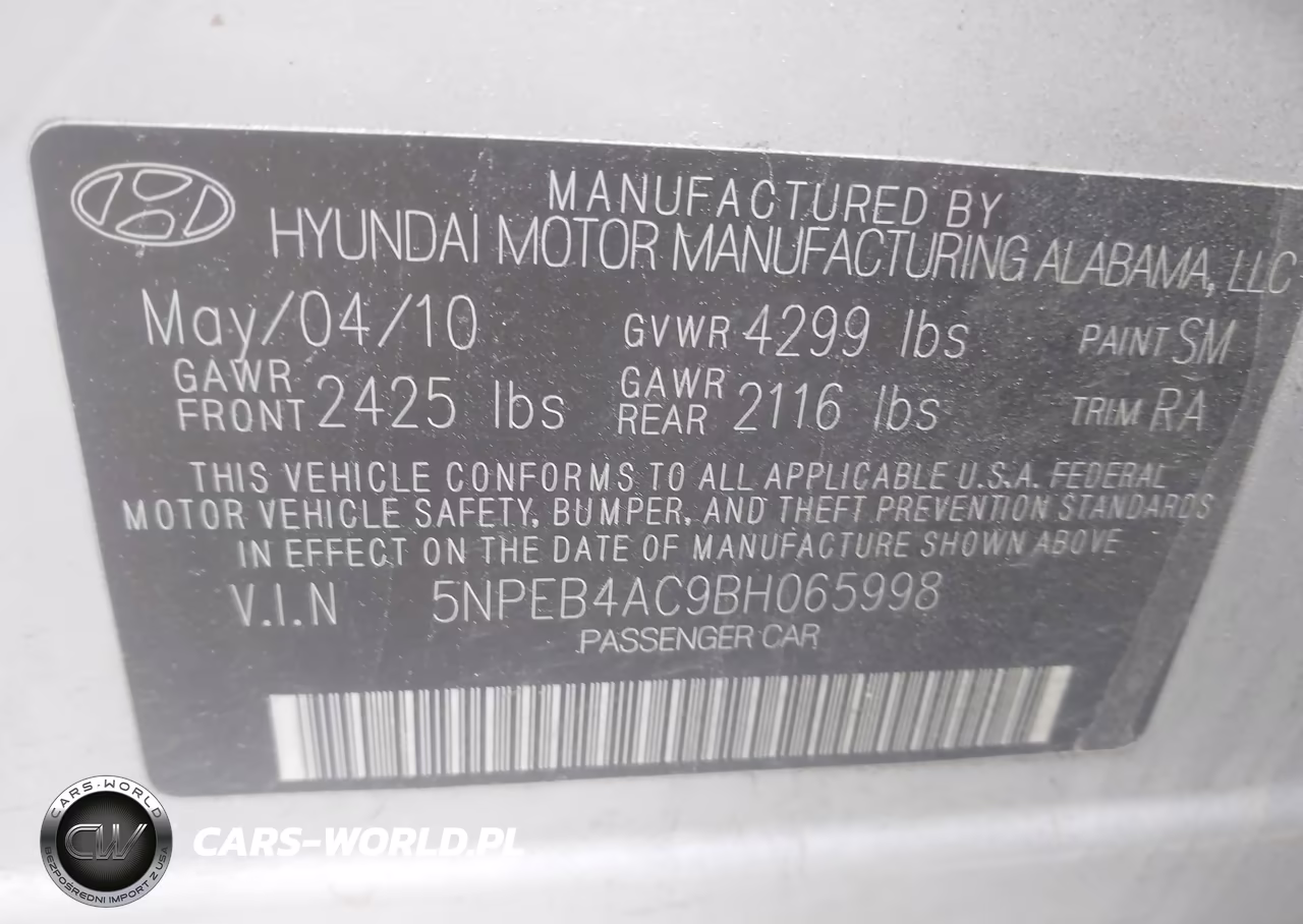 2011 Hyundai Sonata Gls VIN:5NPEB4AC9BH065998 - 9