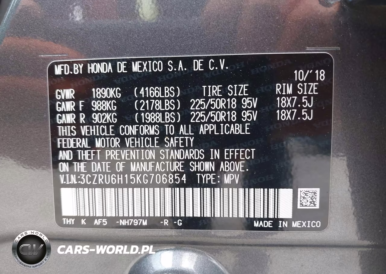 2019 Honda Hr-V Sport VIN:3CZRU6H15KG706854 - 9