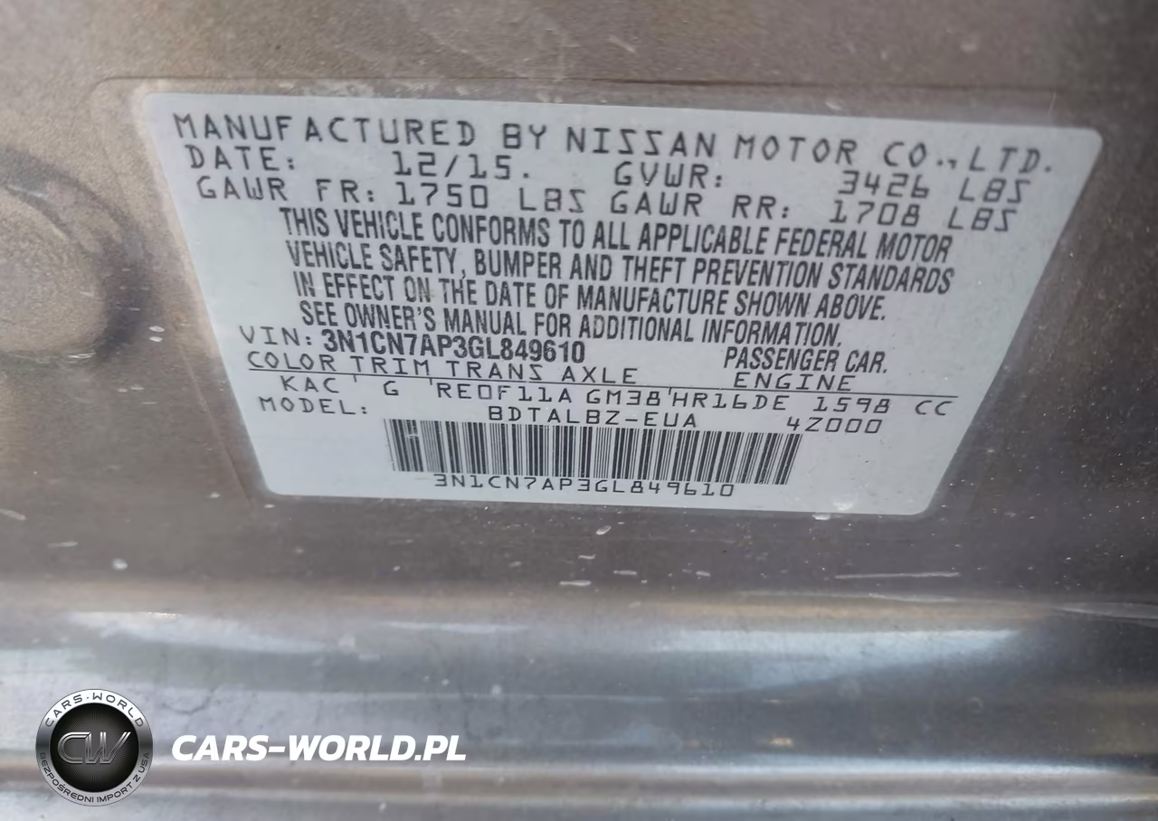 2016 Nissan Versa 1.6 Sv VIN:3N1CN7AP3GL849610 - 9