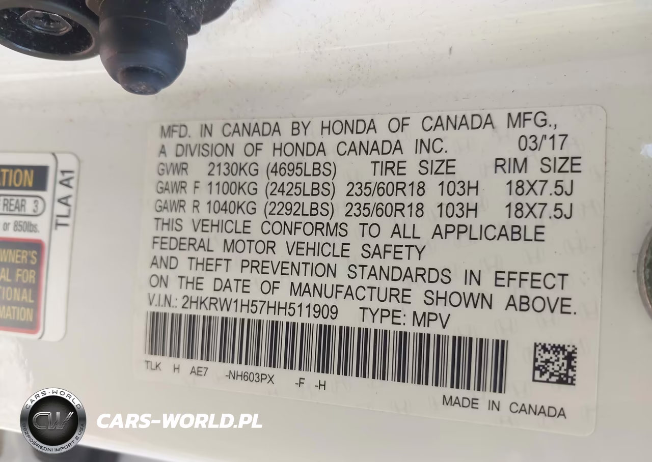 2017 Honda Cr-V Ex VIN:2HKRW1H57HH511909 - 9
