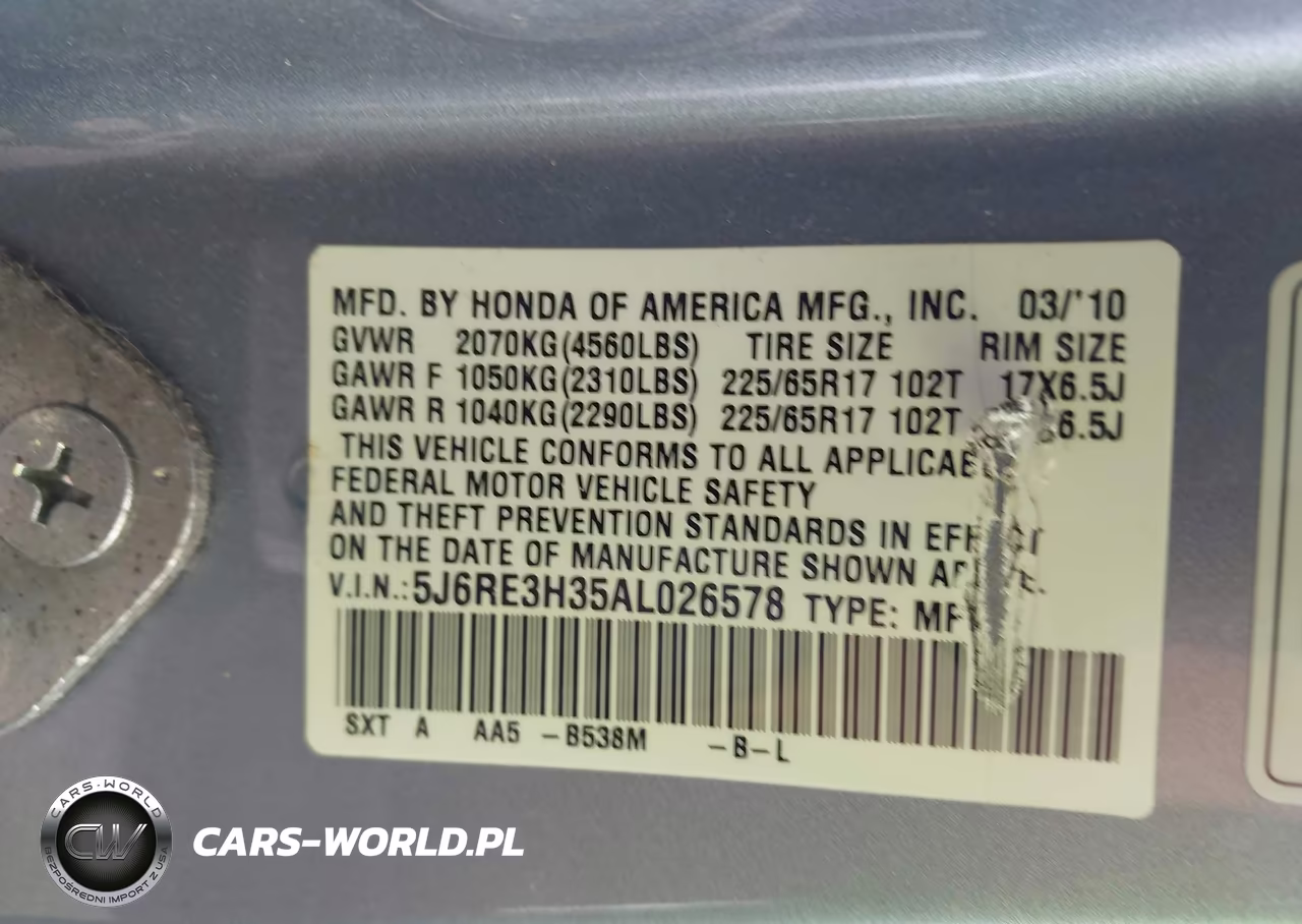 2010 Honda Cr-V Lx VIN:5J6RE3H35AL026578 - 9