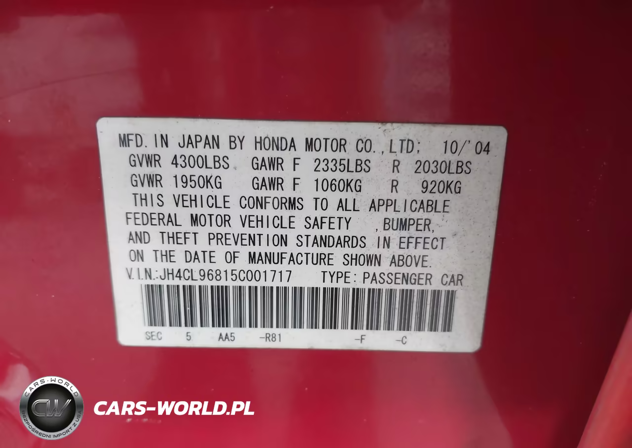 2005 Acura Tsx VIN:JH4CL96815C001717 - 9