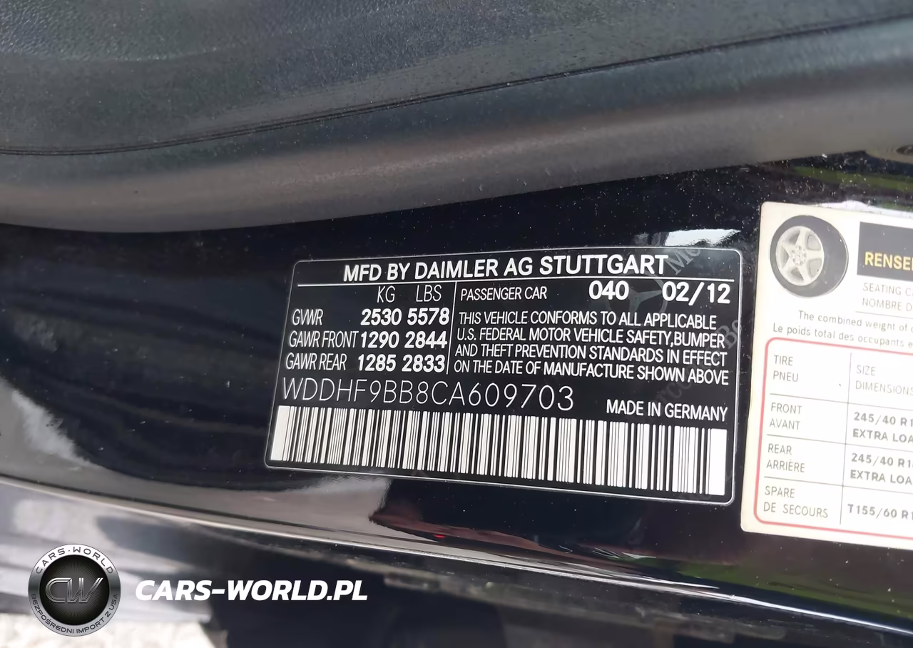 2012 Mercedes-Benz E 550 4Matic VIN:WDDHF9BB8CA609703 - 9