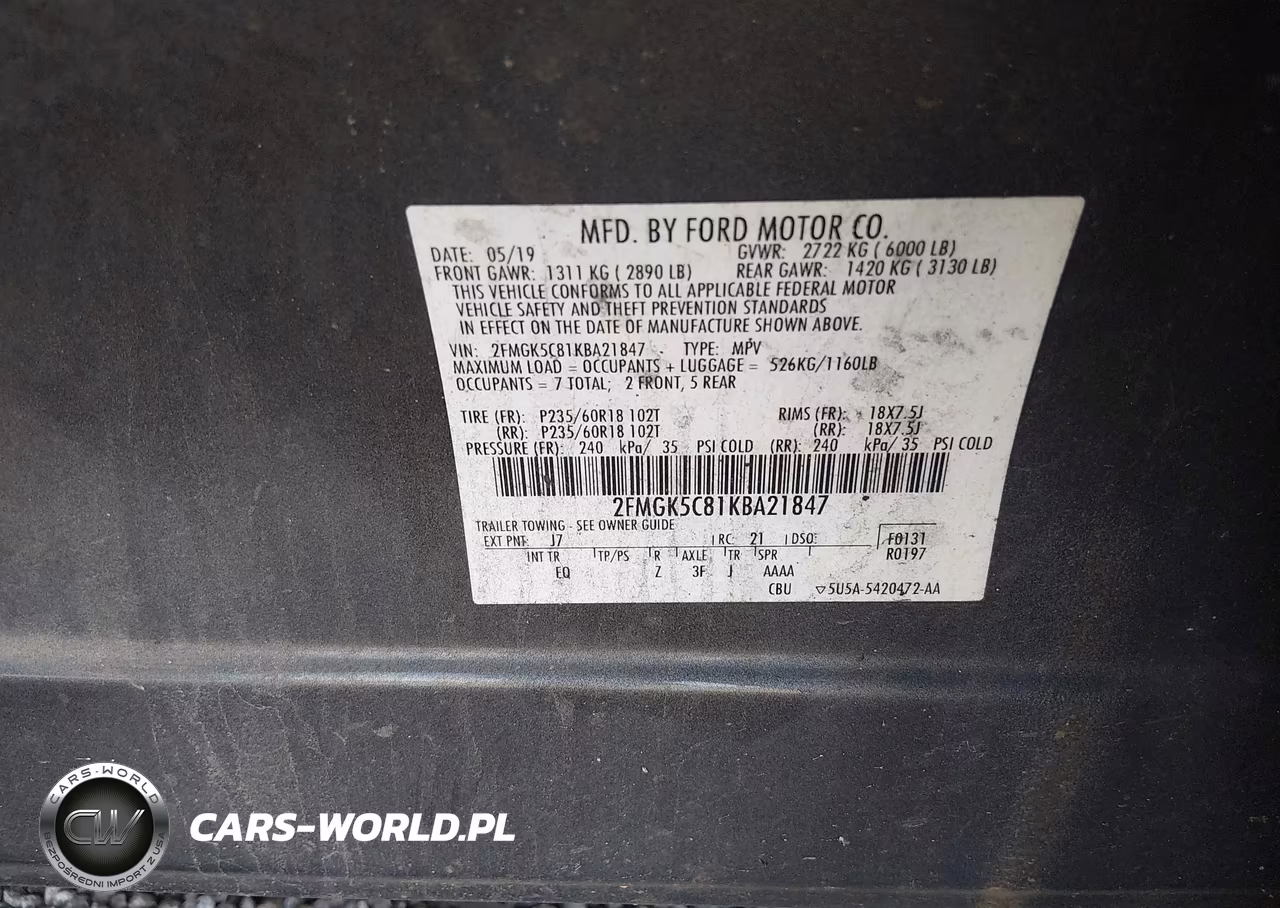 2019 Ford Flex Sel VIN:2FMGK5C81KBA21847 - 9