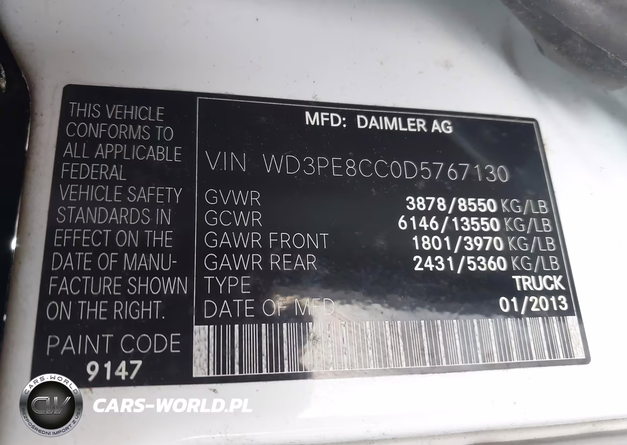 2013 Mercedes-Benz Sprinter 2500 High Roof VIN:WD3PE8CC0D5767130 - 9