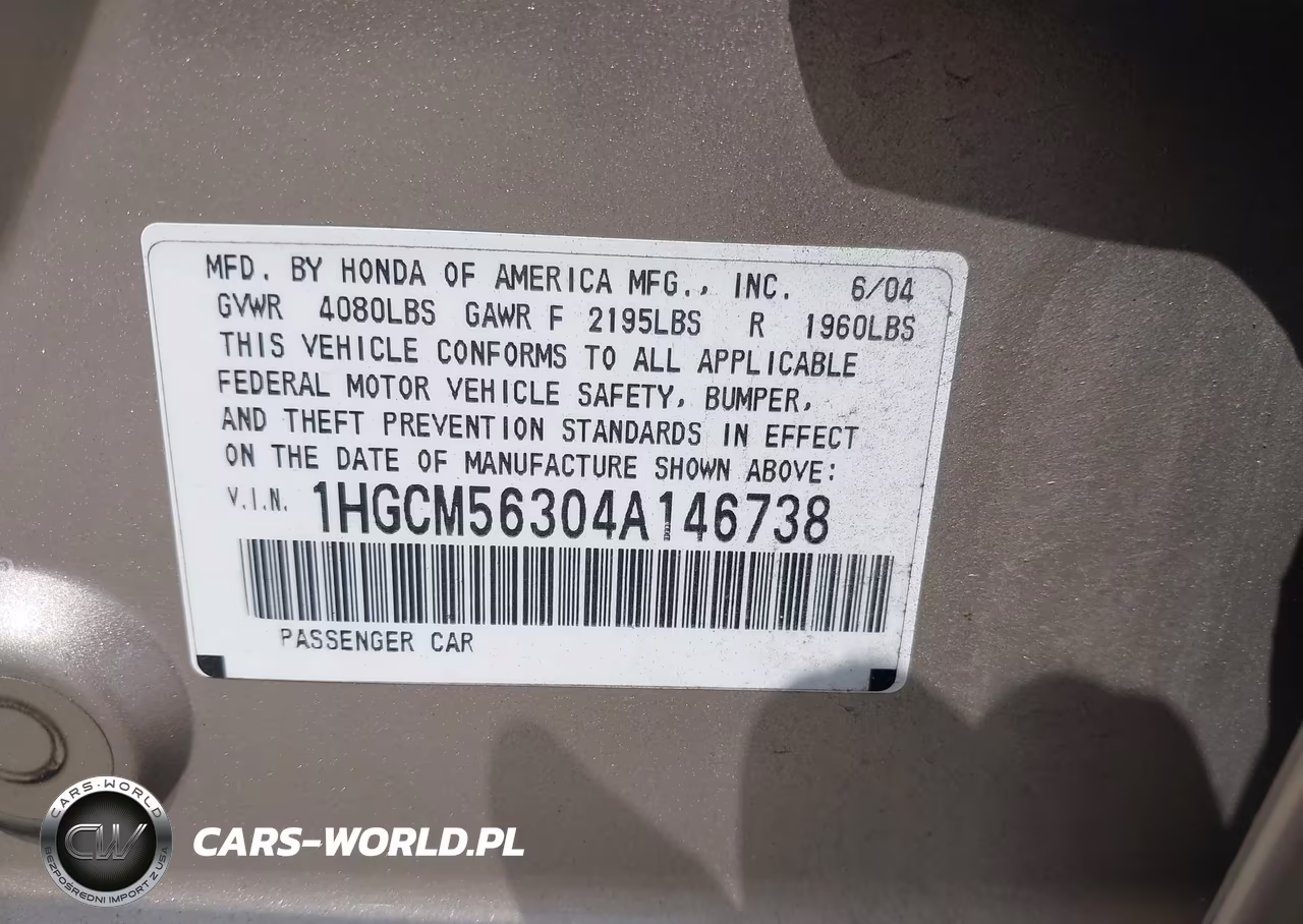2004 Honda Accord 2.4 Lx VIN:1HGCM56304A146738 - 9