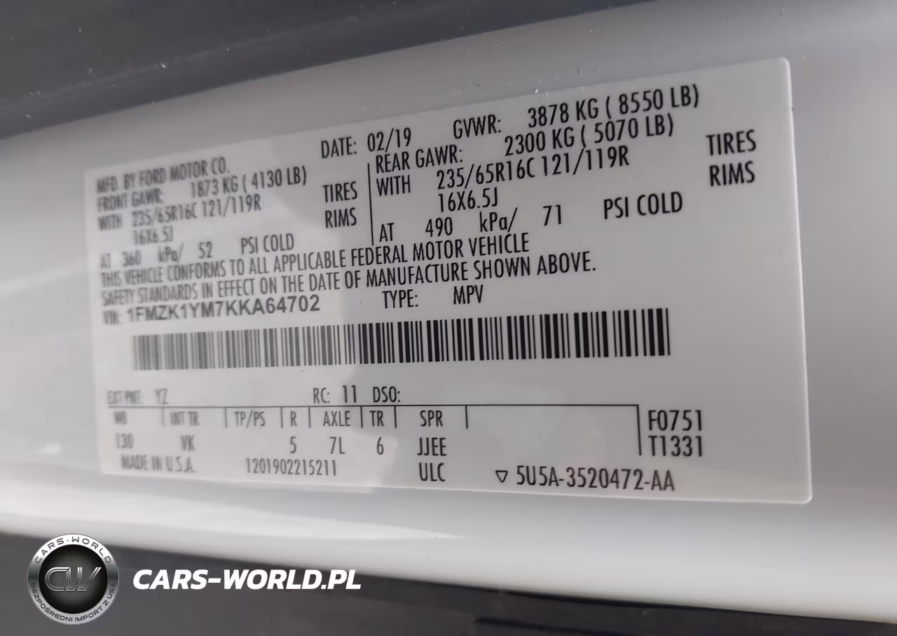 2019 Ford Transit-150 Xl VIN:1FMZK1YM7KKA64702 - 9