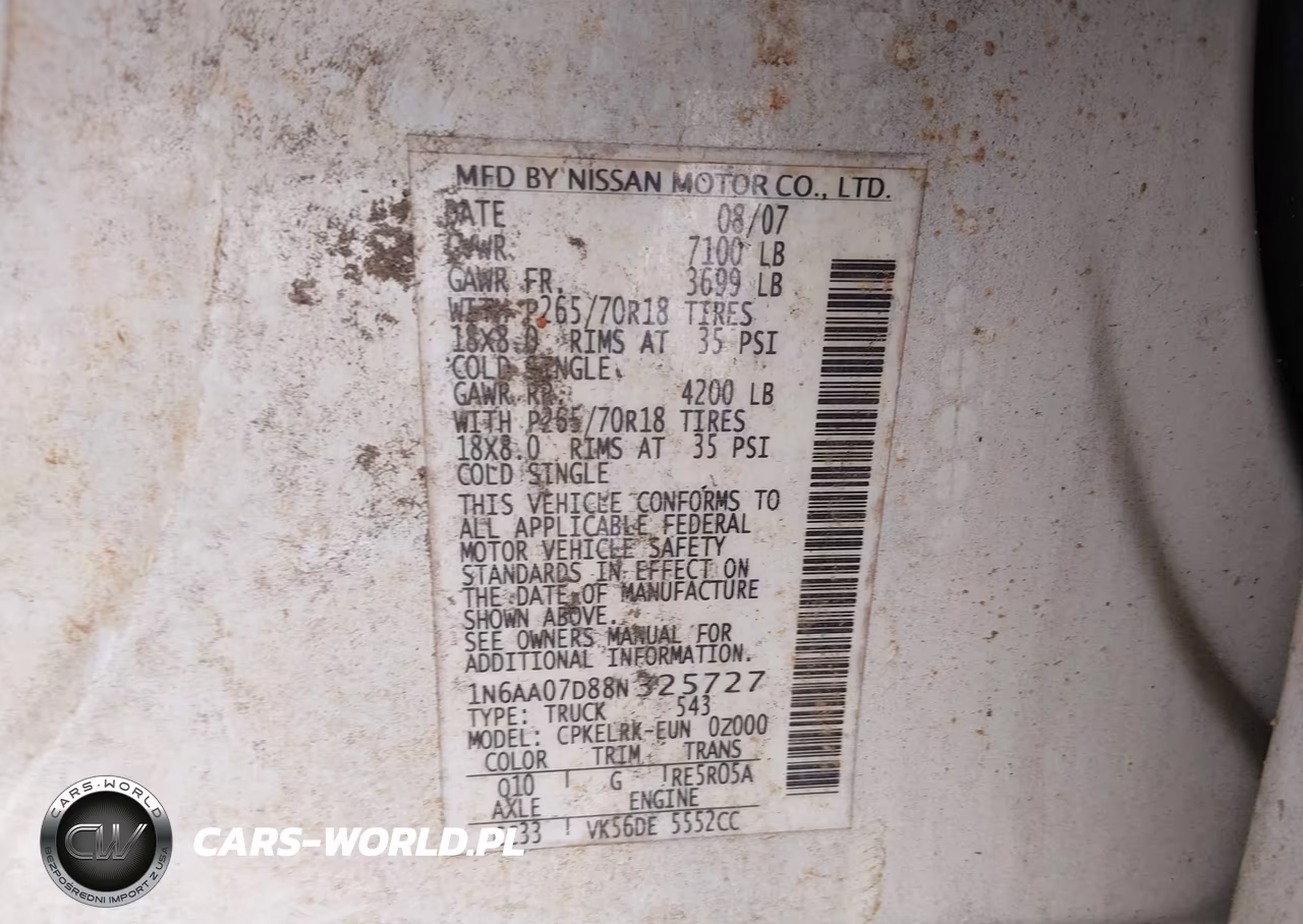 2008 Nissan Titan Xe VIN:1N6AA07D88N325727 - 9