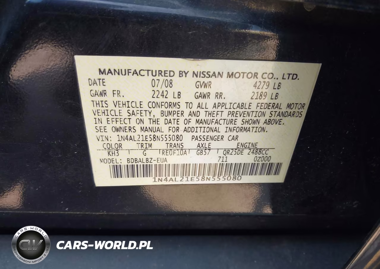 2008 Nissan Altima 2.5 S VIN:1N4AL21E58N555080 - 9