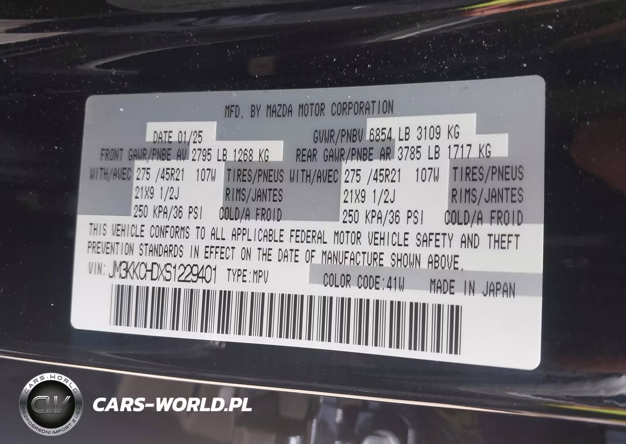 2025 Mazda Cx-90 3.3 Turbo Premium Sport VIN:JM3KKCHDXS1229401 - 9