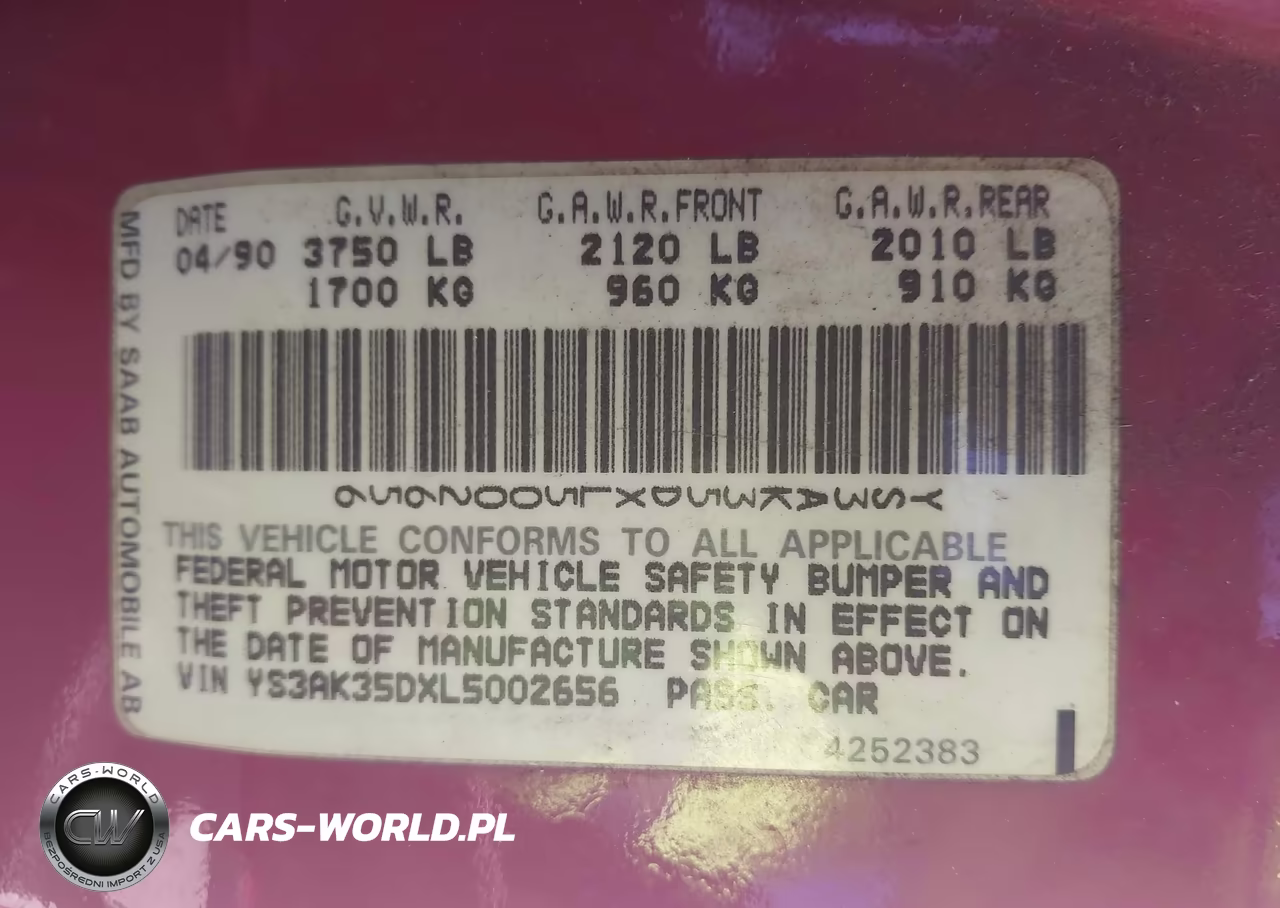 1990 Saab 900 S VIN:YS3AK35DXL5002656 - 9