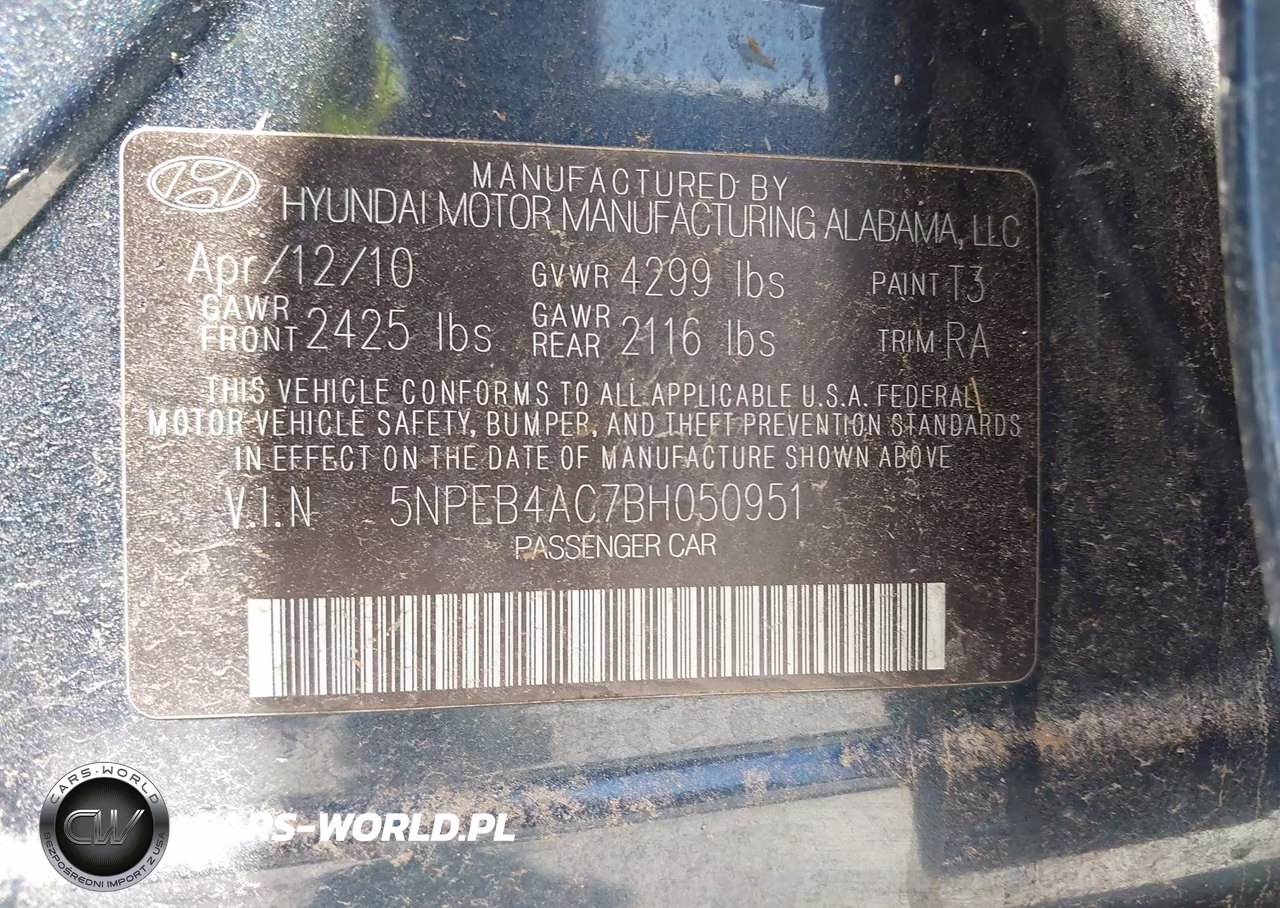 2011 Hyundai Sonata Gls VIN:5NPEB4AC7BH050951 - 9