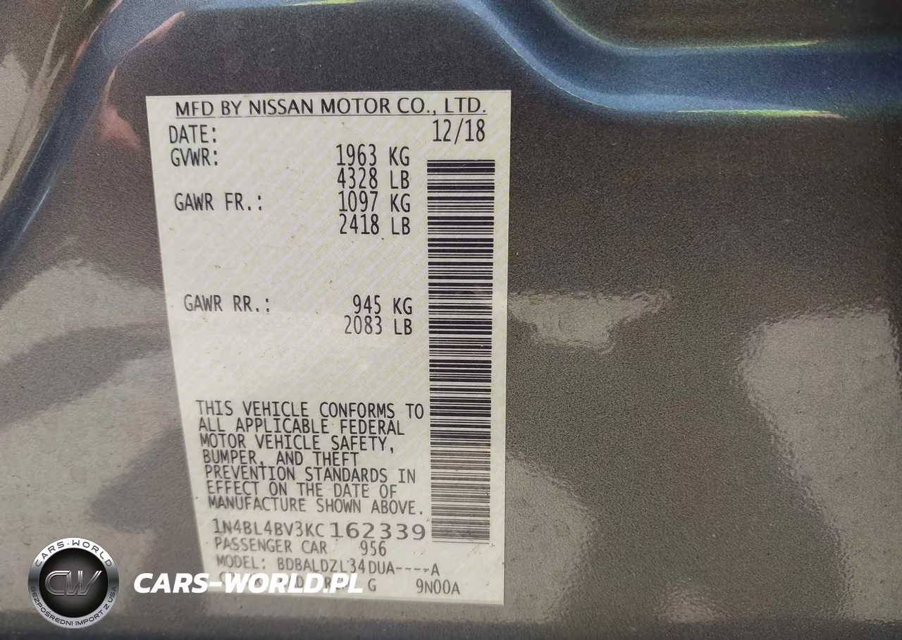 2019 Nissan Altima 2.5 S VIN:1N4BL4BV3KC162339 - 9