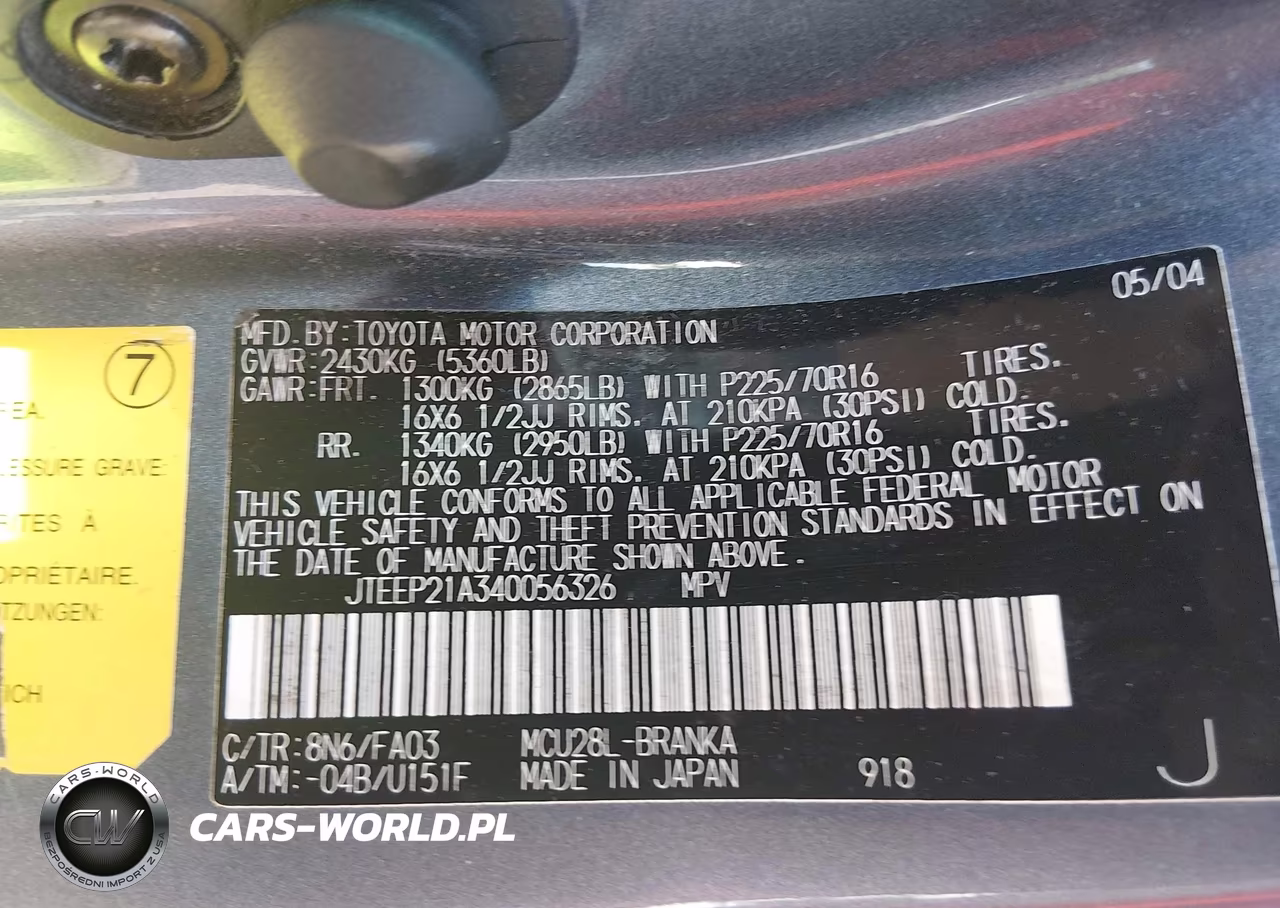 2004 Toyota Highlander V6 VIN:JTEEP21A340056326 - 9