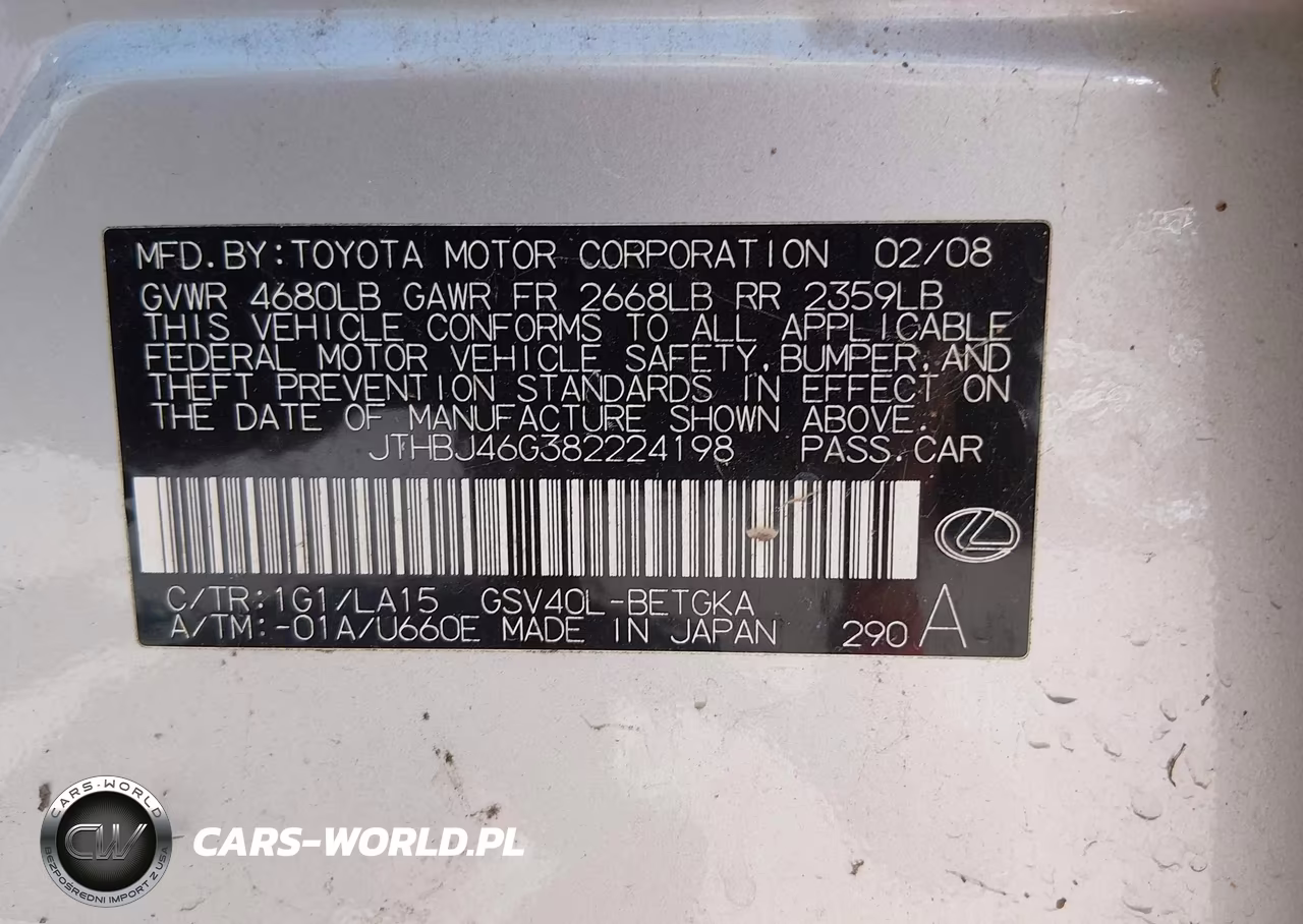 2008 Lexus Es 350 VIN:JTHBJ46G382224198 - 9