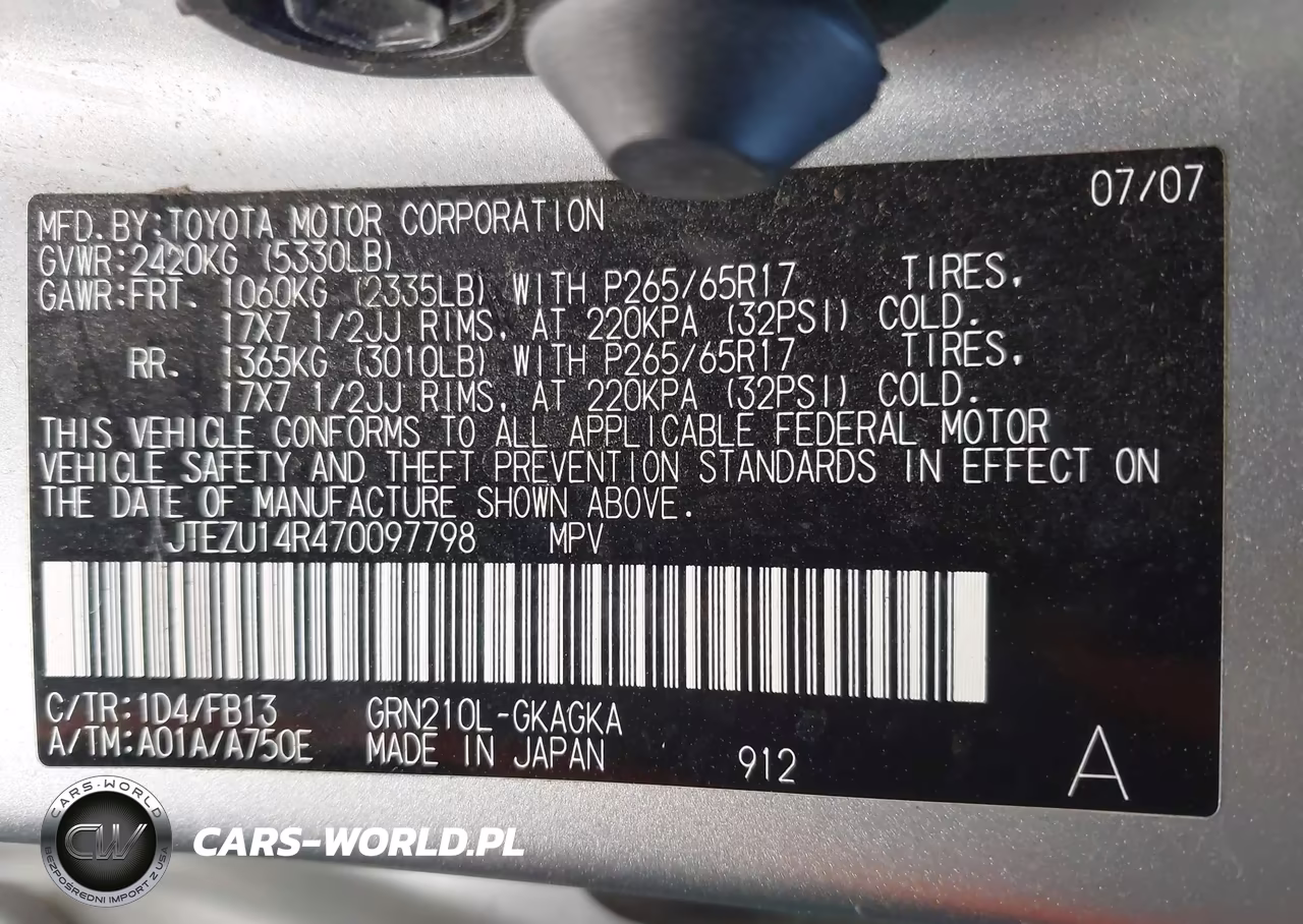 2007 Toyota 4Runner Sr5 Sport VIN:JTEZU14R470097798 - 9
