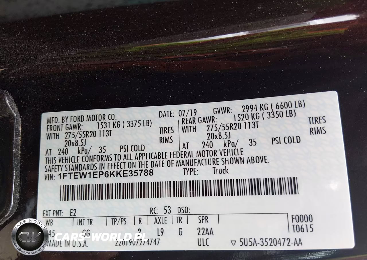2019 Ford F-150 Xl VIN:1FTEW1EP6KKE35788 - 9