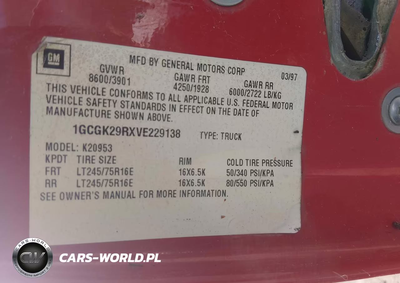 1997 Chevrolet C-K 2500 Hd Fleetside VIN:1GCGK29RXVE229138 - 9