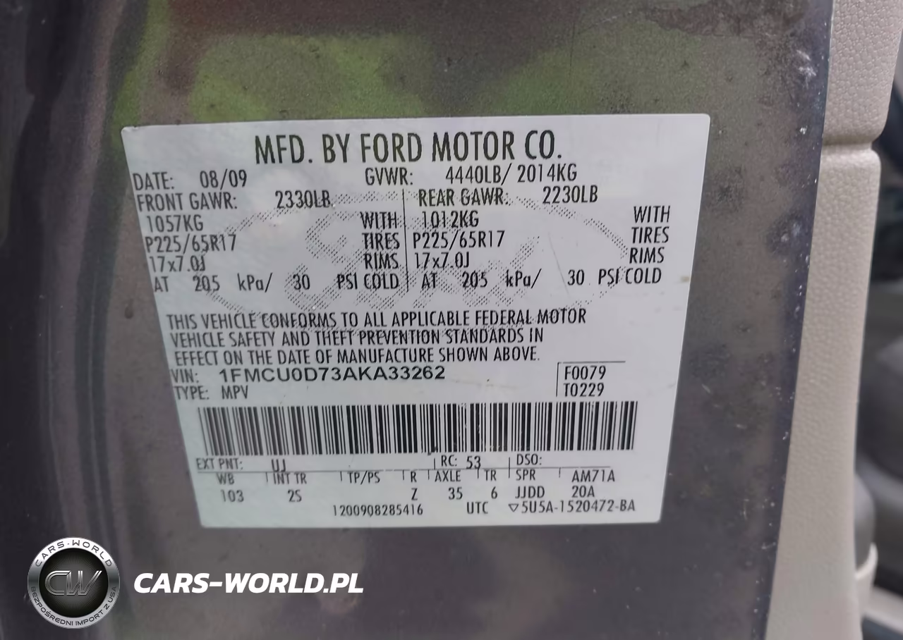 2010 Ford Escape Xlt VIN:1FMCU0D73AKA33262 - 9