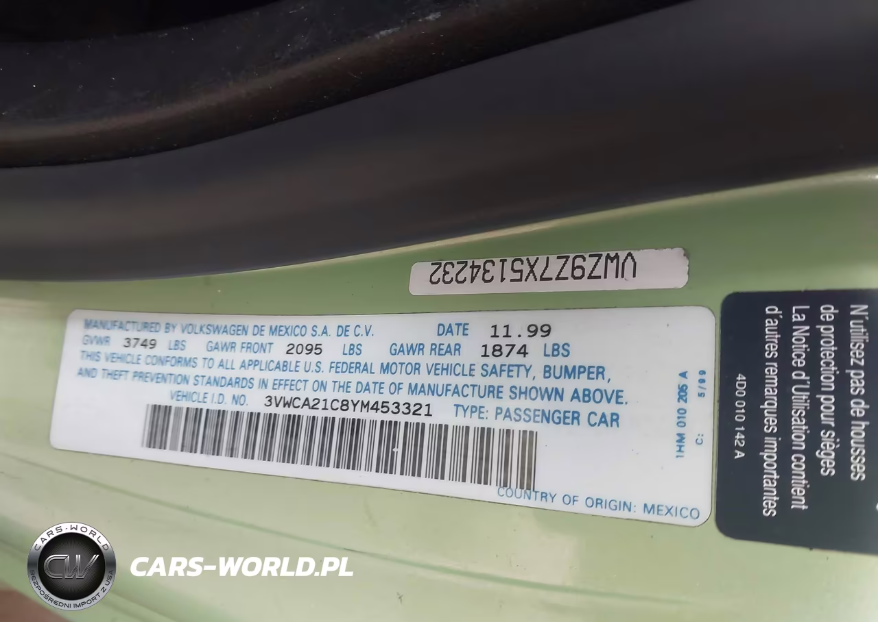 2000 Volkswagen New Beetle Gls VIN:3VWCA21C8YM453321 - 9