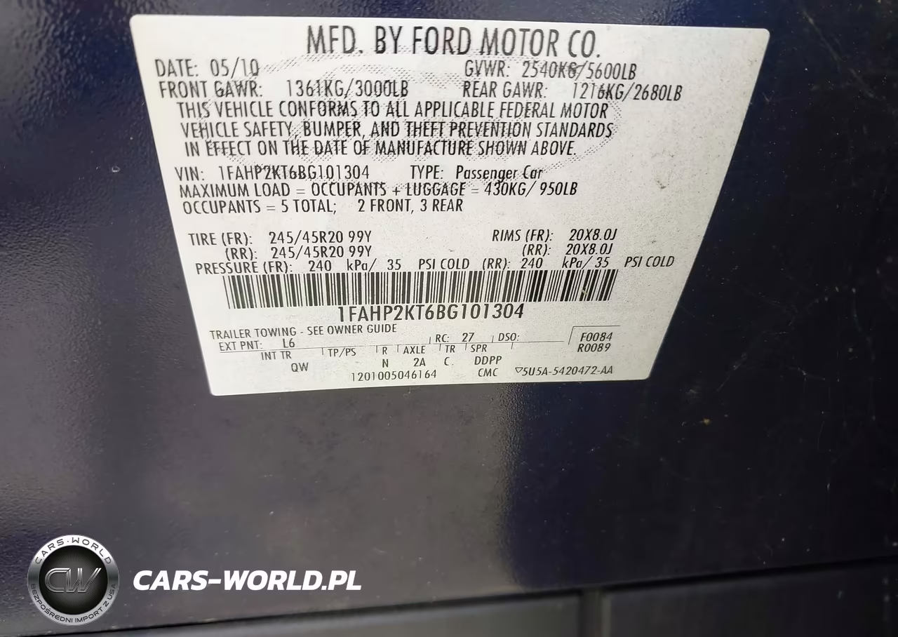 2011 Ford Taurus Sho VIN:1FAHP2KT6BG101304 - 9