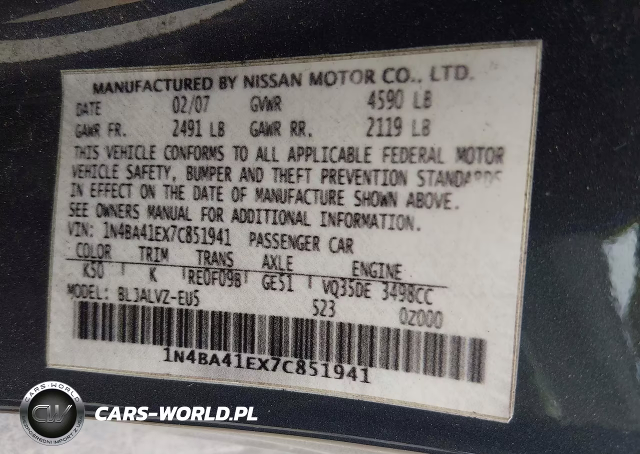 2007 Nissan Maxima 3.5 Se VIN:1N4BA41EX7C851941 - 9