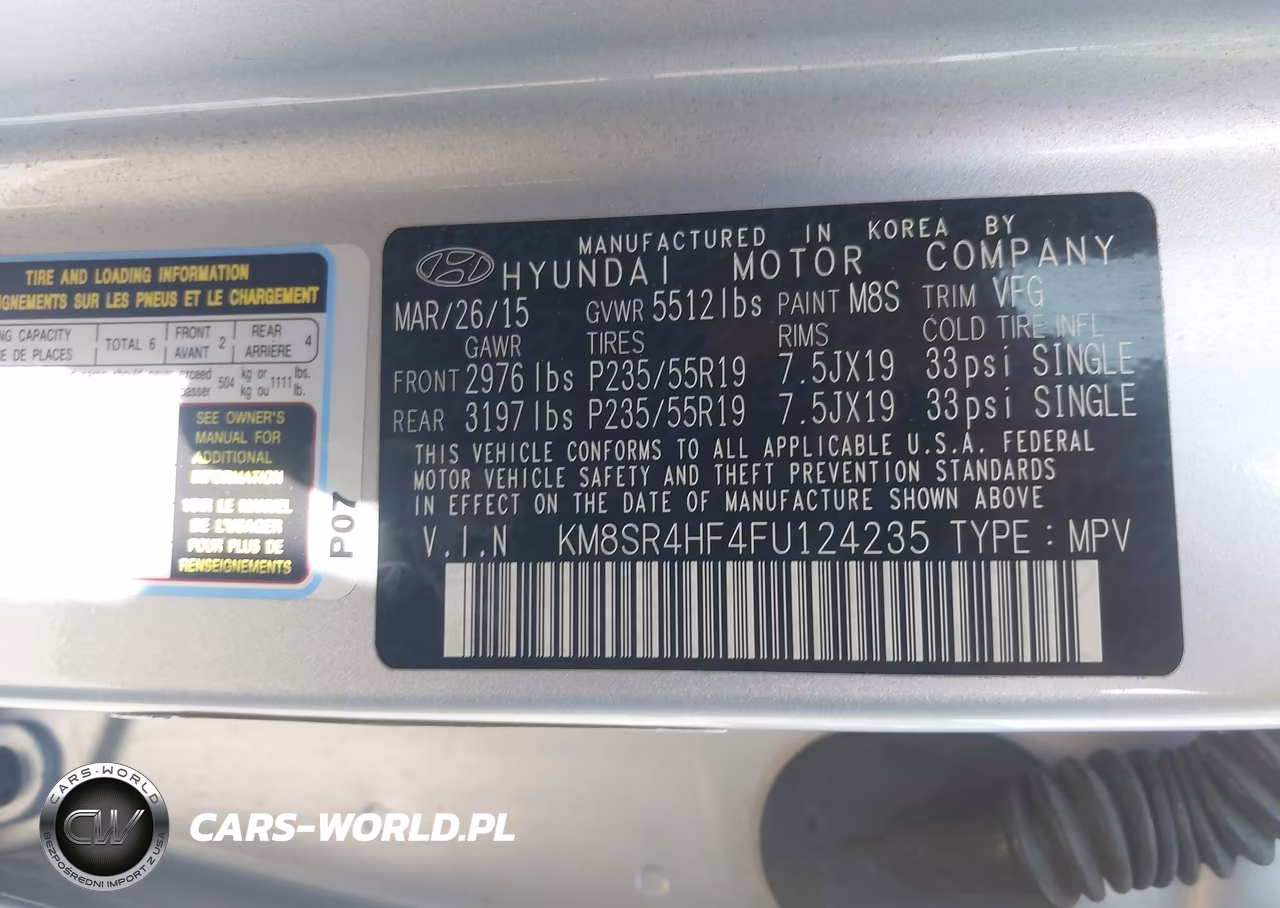2015 Hyundai Santa Fe Limited VIN:KM8SR4HF4FU124235 - 9
