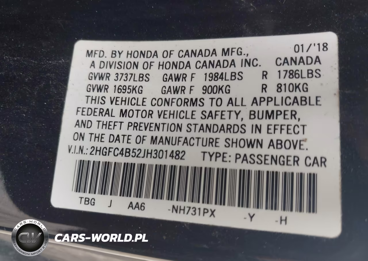 2018 Honda Civic Lx VIN:2HGFC4B52JH301482 - 9