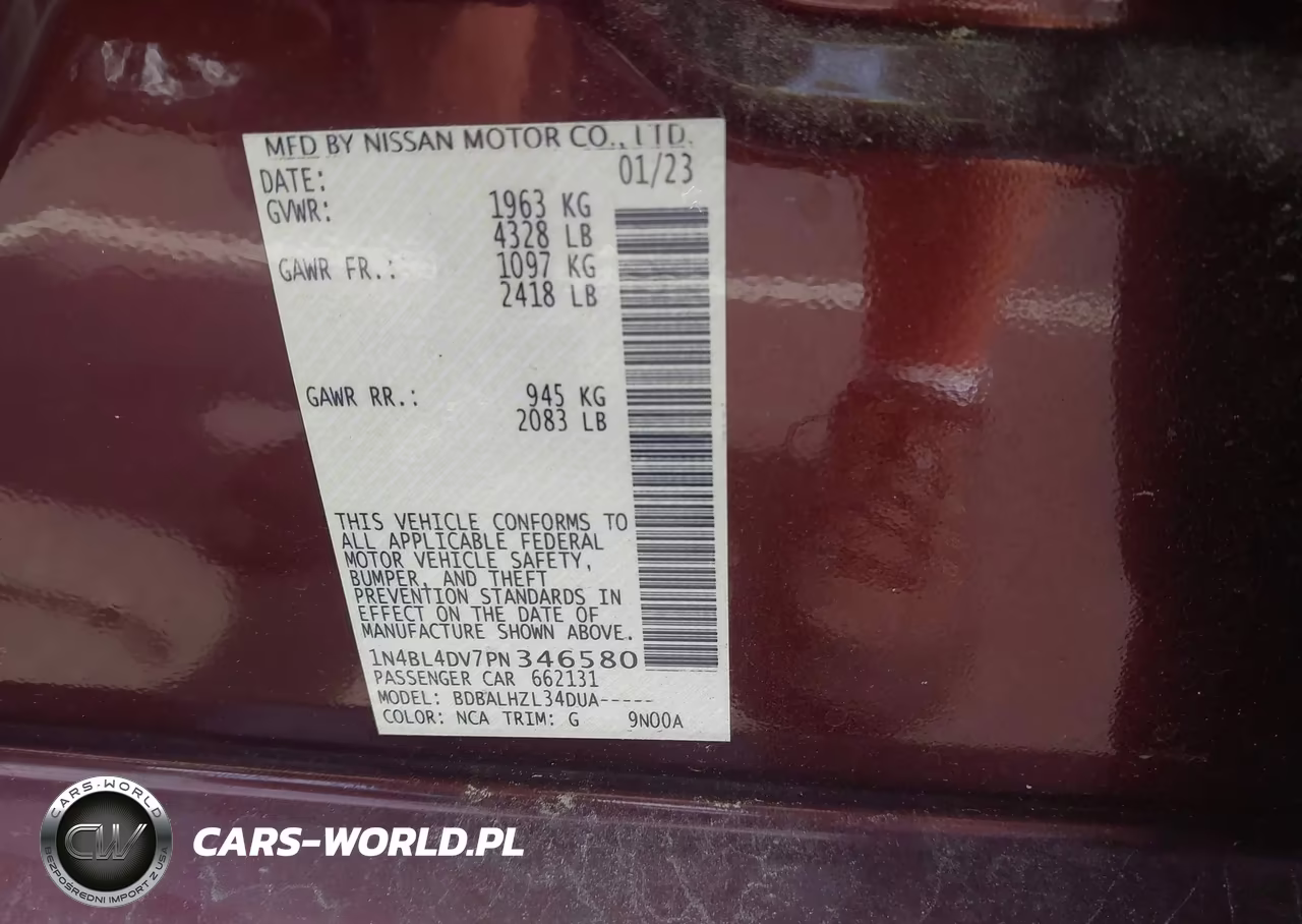 2023 Nissan Altima Sv Fwd VIN:1N4BL4DV7PN346580 - 9