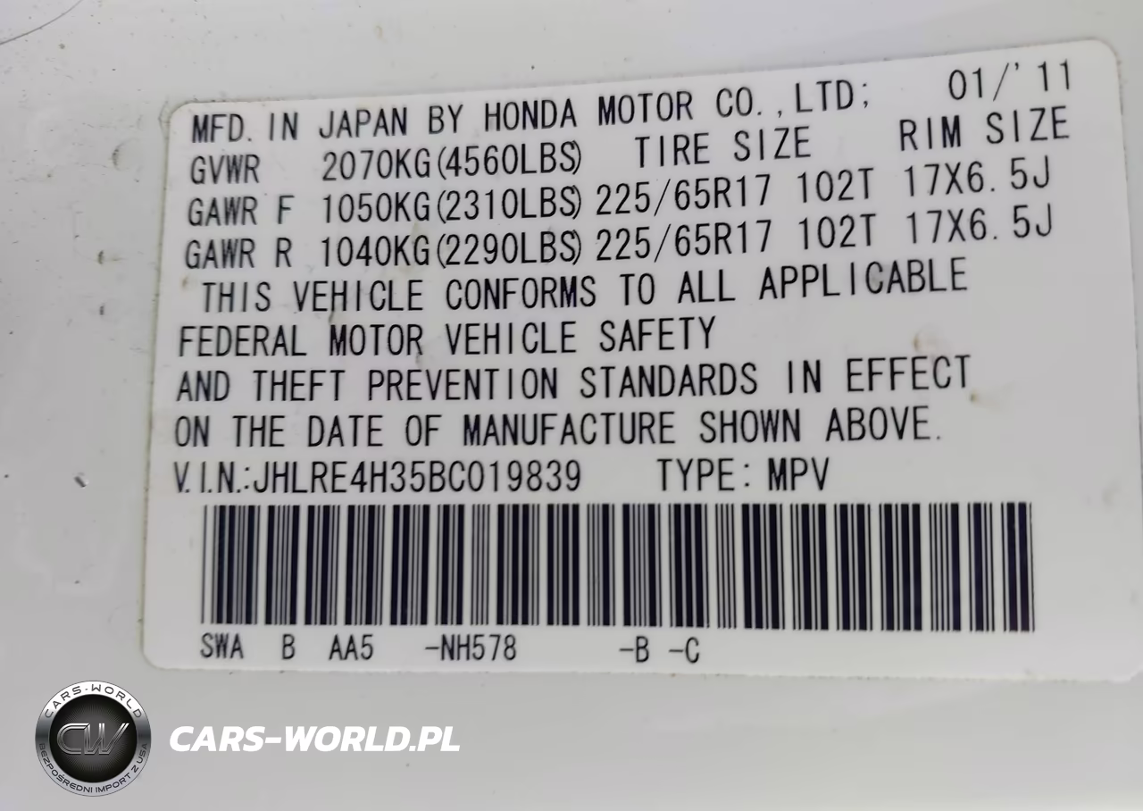 2011 Honda Cr-V Lx VIN:JHLRE4H35BC019839 - 9