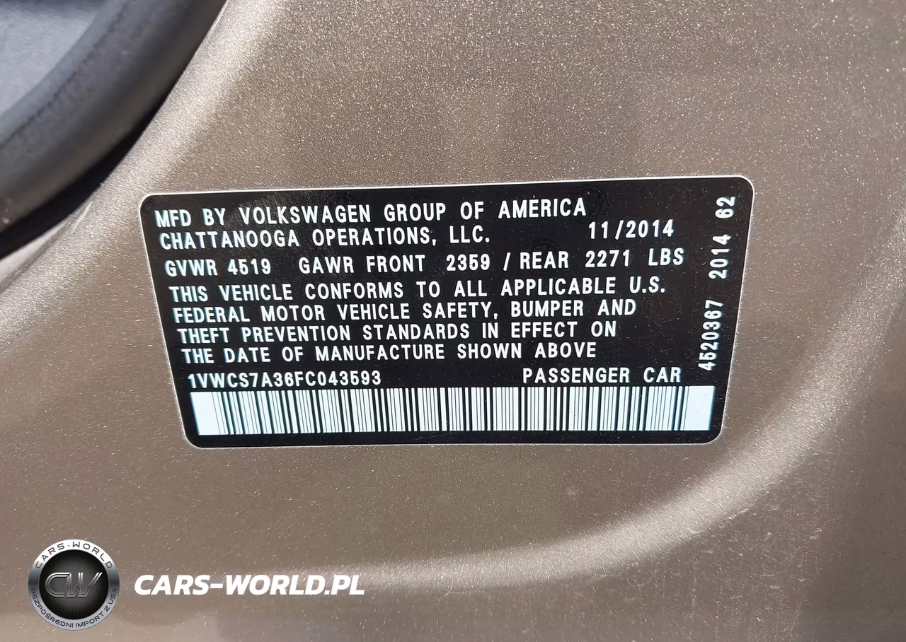 2015 Volkswagen Passat 1.8T Sel Premium VIN:1VWCS7A36FC043593 - 9