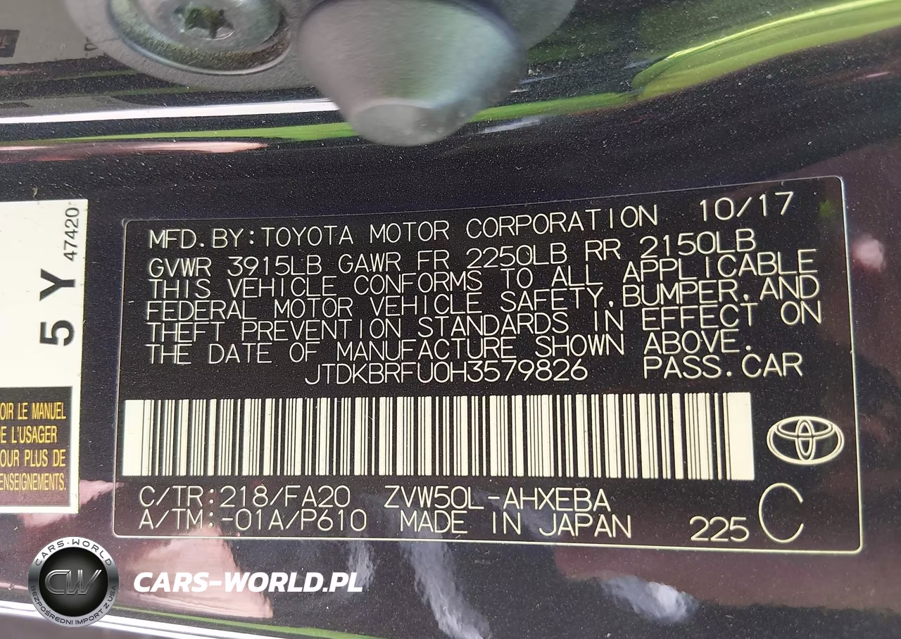2017 Toyota Prius Two VIN:JTDKBRFU0H3579826 - 9