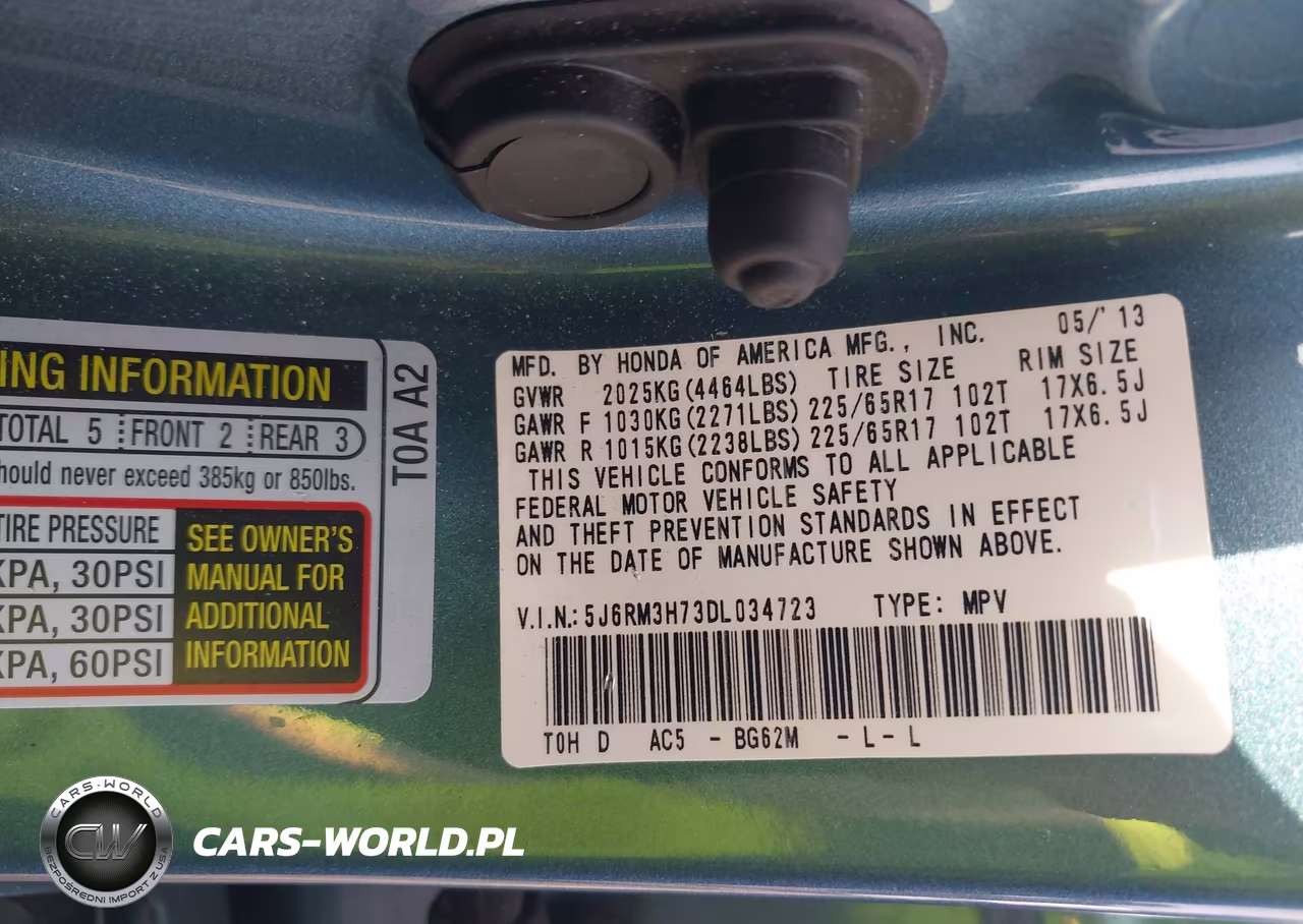 2013 Honda Cr-V Ex-L VIN:5J6RM3H73DL034723 - 9