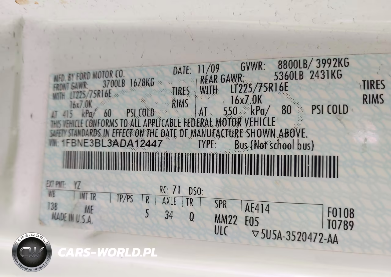 2010 Ford E-350 Super Duty Xl-Xlt VIN:1FBNE3BL3ADA12447 - 9