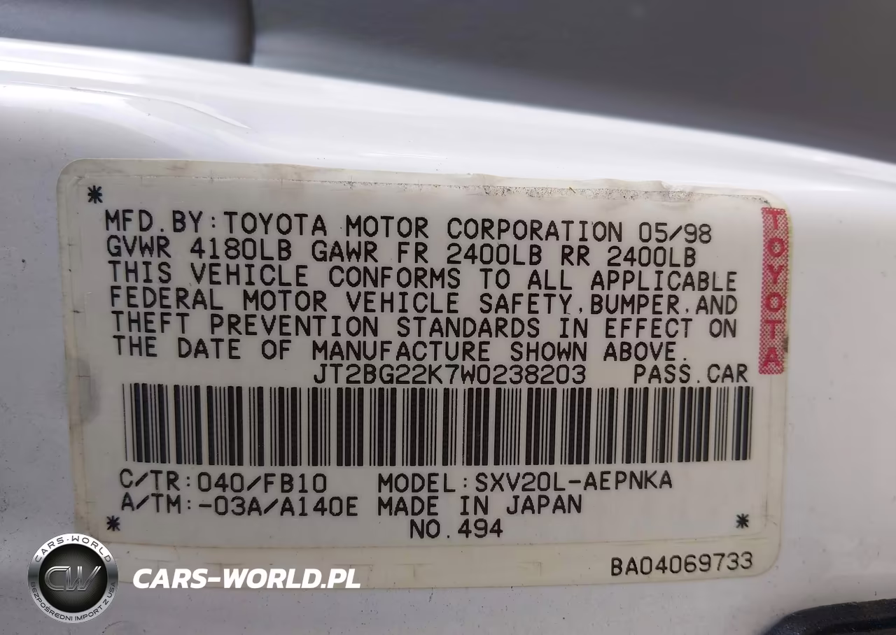 1998 Toyota Camry Le VIN:JT2BG22K7W0238203 - 9