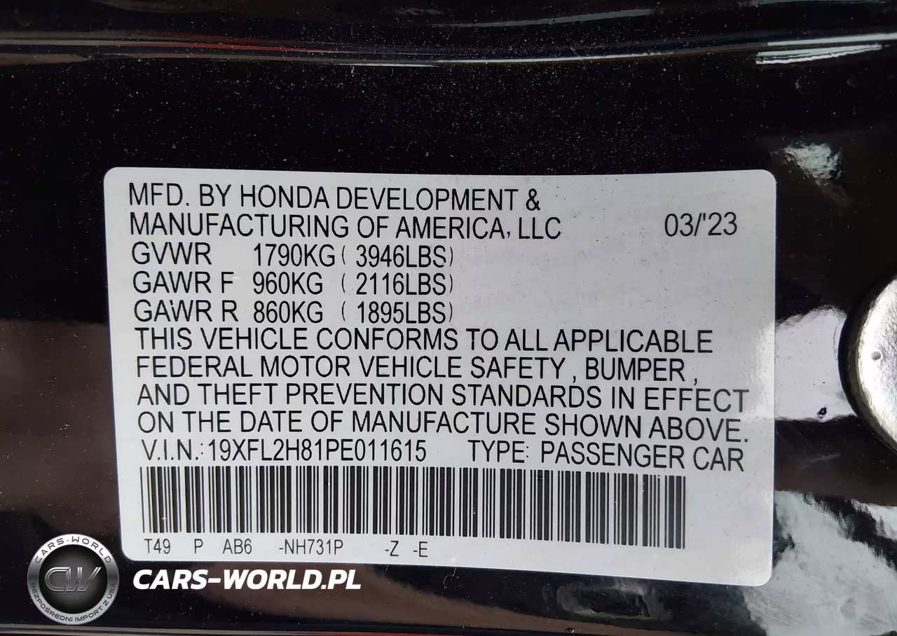 2023 Honda Civic Sport VIN:19XFL2H81PE011615 - 9