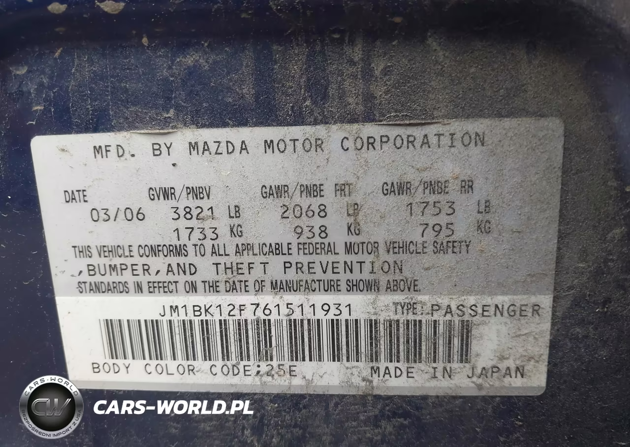 2006 Mazda Mazda3 I VIN:JM1BK12F761511931 - 9