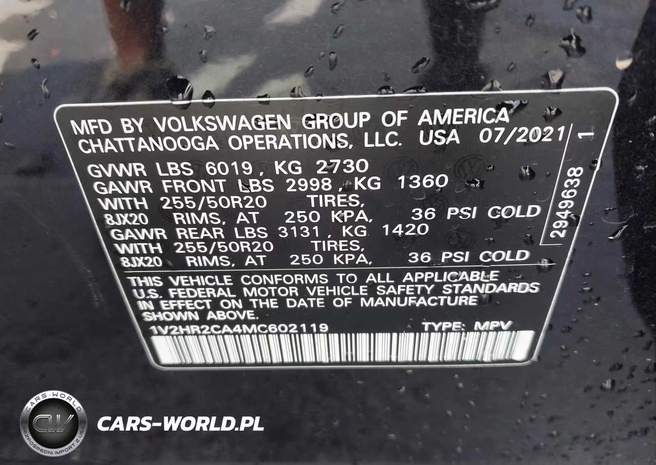 2021 Volkswagen Atlas 3.6L V6 Se W-Technology VIN:1V2HR2CA4MC602119 - 9