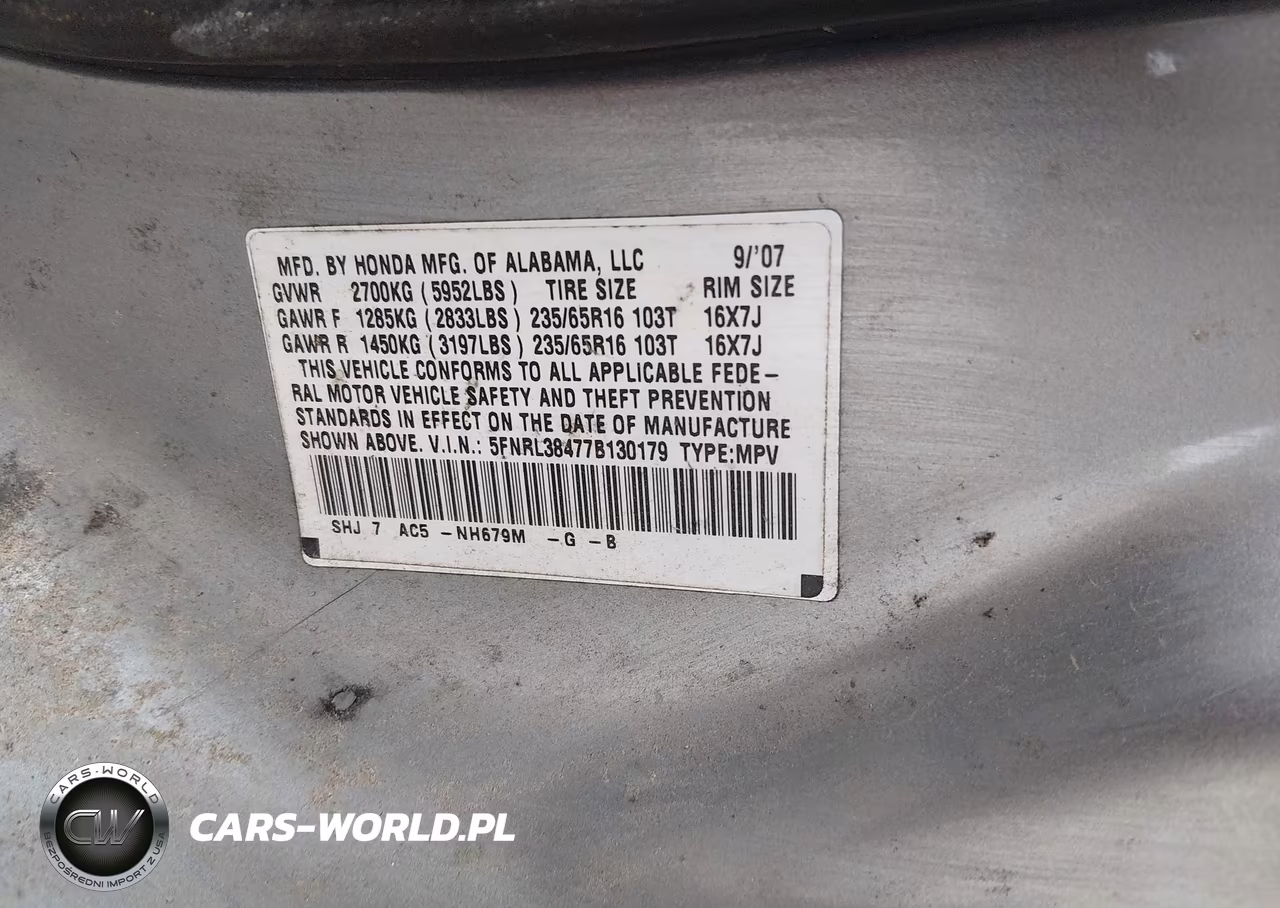2007 Honda Odyssey Ex VIN:5FNRL38477B130179 - 9