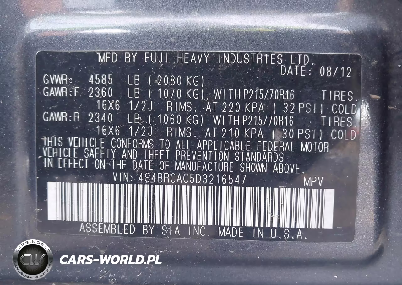 2013 Subaru Outback 2.5I VIN:4S4BRCAC5D3216547 - 9