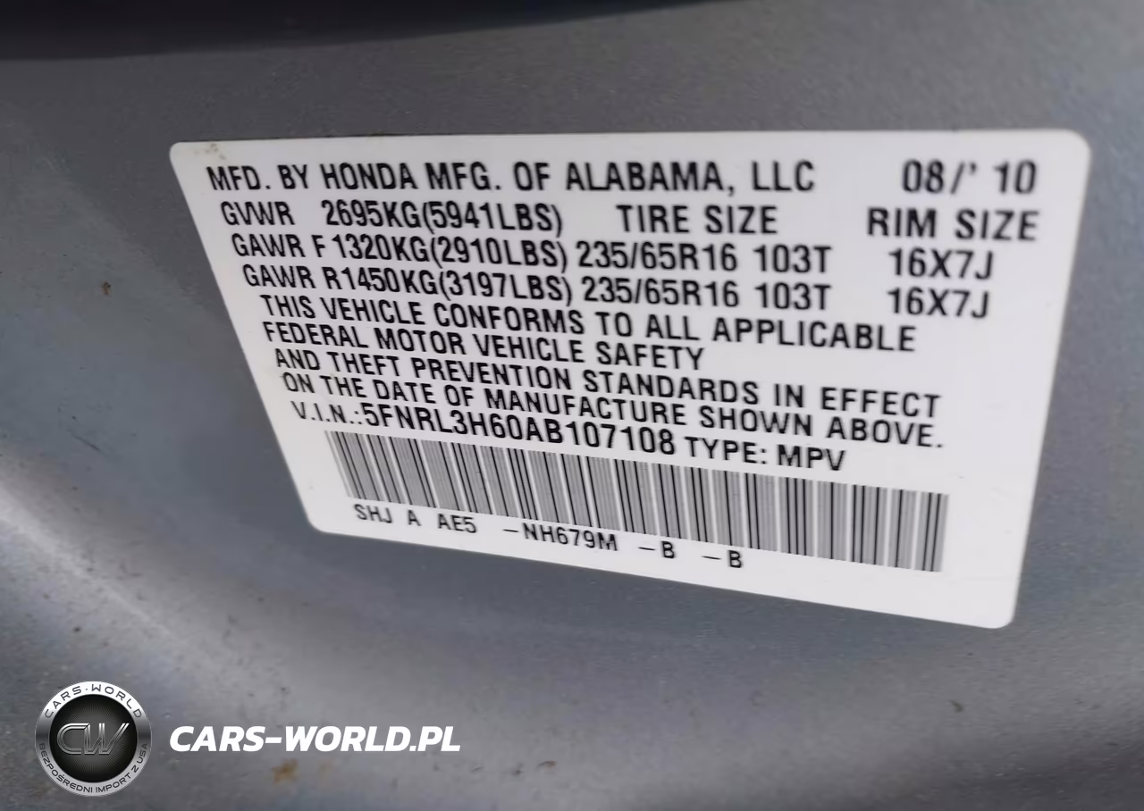 2010 Honda Odyssey Ex-L VIN:5FNRL3H60AB107108 - 9