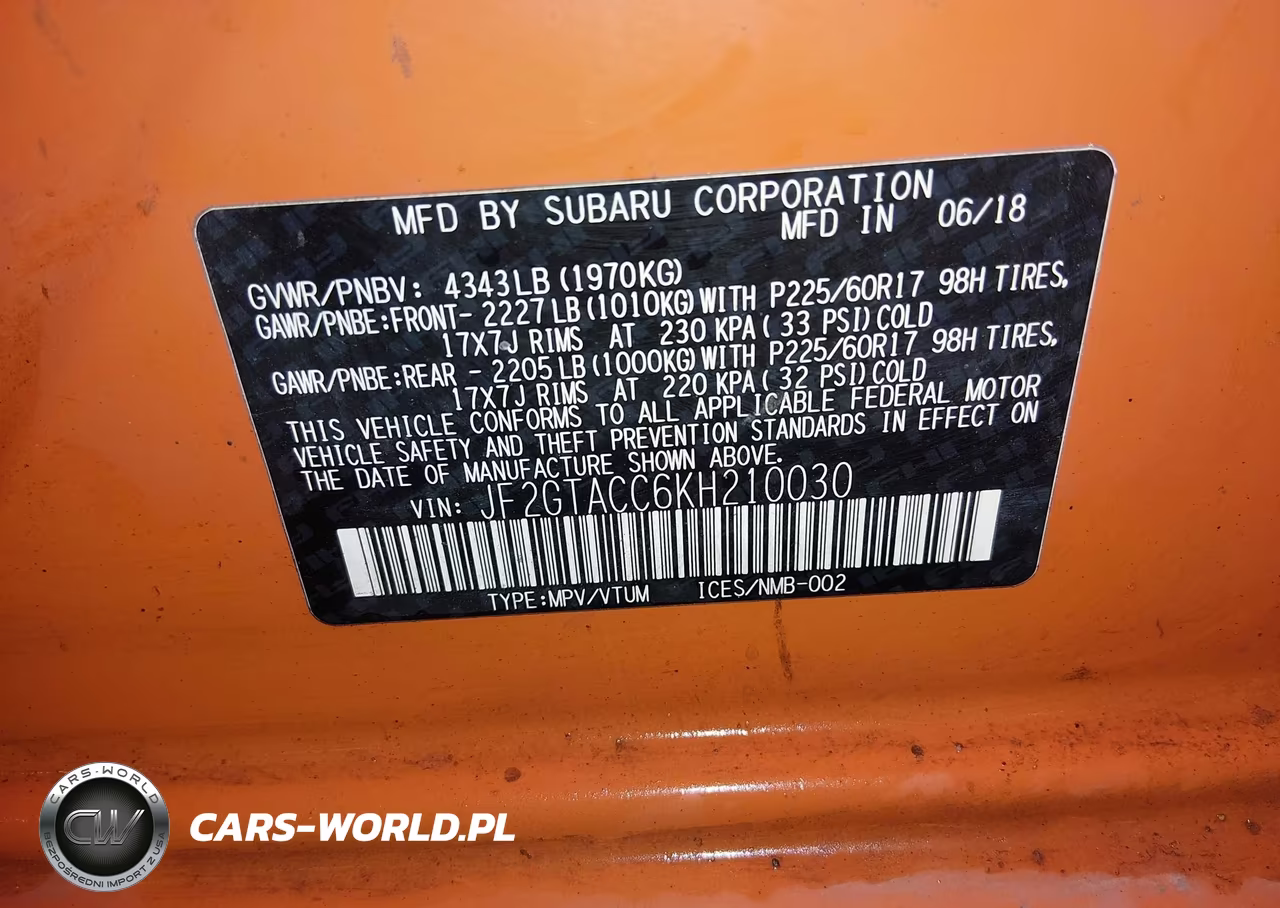 2019 Subaru Crosstrek 2.0I Premium VIN:JF2GTACC6KH210030 - 9