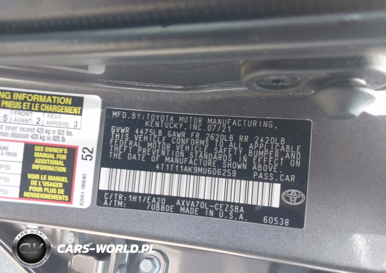 2021 Toyota Camry Se VIN:4T1T11AK9MU606259 - 9