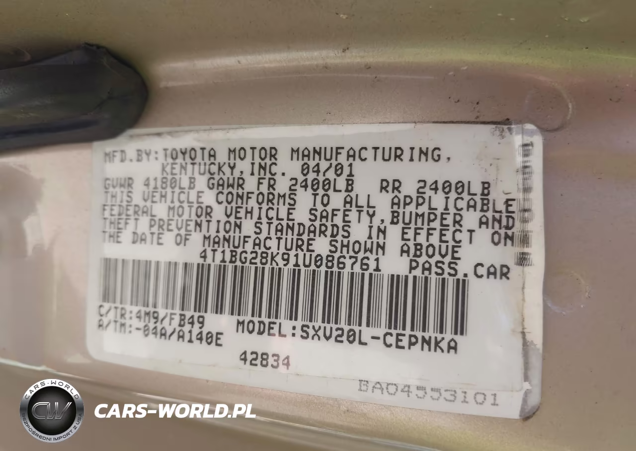 2001 Toyota Camry Le VIN:4T1BG28K91U086761 - 9