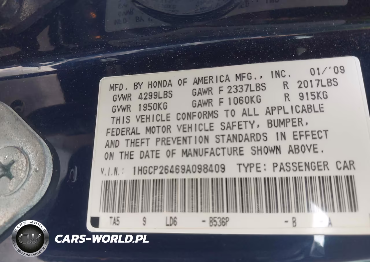 2009 Honda Accord 2.4 Lx-P VIN:1HGCP26469A098409 - 9