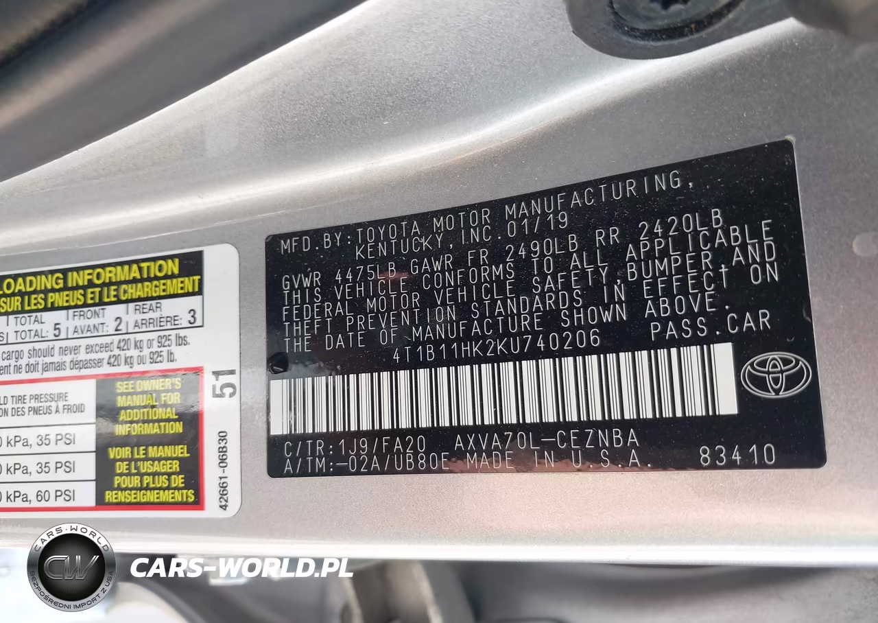 2019 Toyota Camry Le VIN:4T1B11HK2KU740206 - 9
