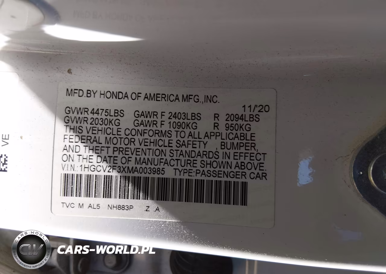 2021 Honda Accord Sport 2.0T VIN:1HGCV2F3XMA003985 - 9