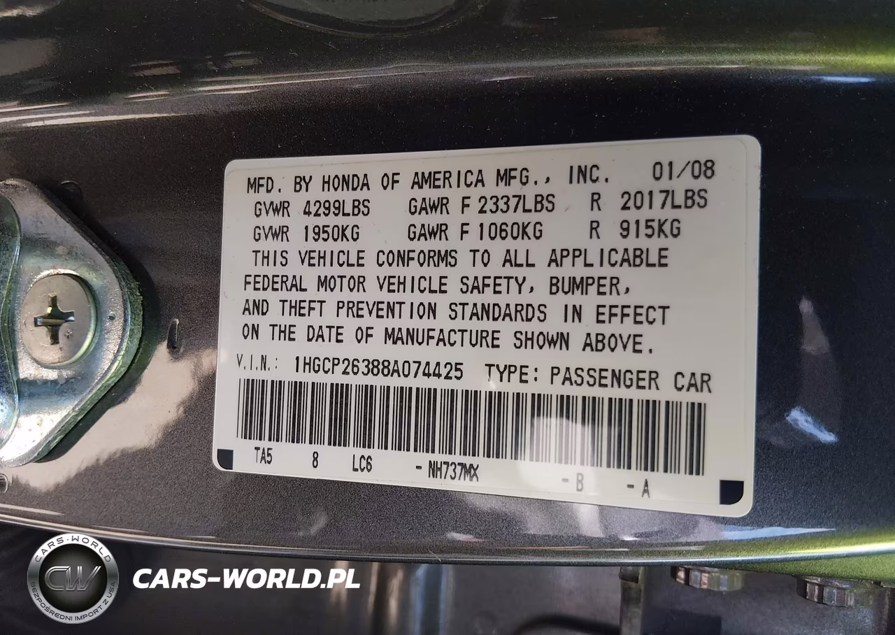 2008 Honda Accord 2.4 Lx VIN:1HGCP26388A074425 - 9